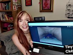 Inked ginger femdom ridiculing tiny cock