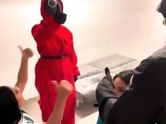 Big booty babes fucked by masked guys in a hardcore foursome