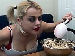 Sexy Nadia eats cereal filled with sexy soldiers