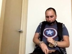 Captain America Handcuffed, Ballgagged, Jerks Off Moaning for Bucky