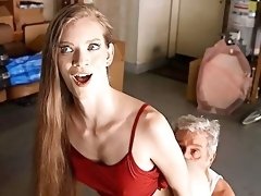 Insolent babe with skinny forms devours grandpa's cock like a pro