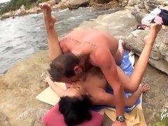 Huge-Boobed black-haired is already bare and hoping to get boinked rigid, next to the river