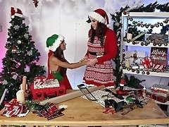 Naked lesbians share sensual Christmas special in dirty perversions