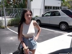Smooth fucking in the van with natural tits Latina Serena Salgot